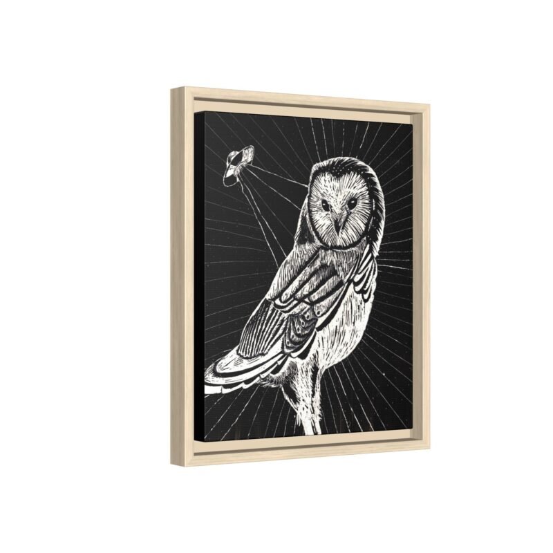 UFO Owl Matte Canvas Framed Print — Black and White Rustic Wall Art - Image 24