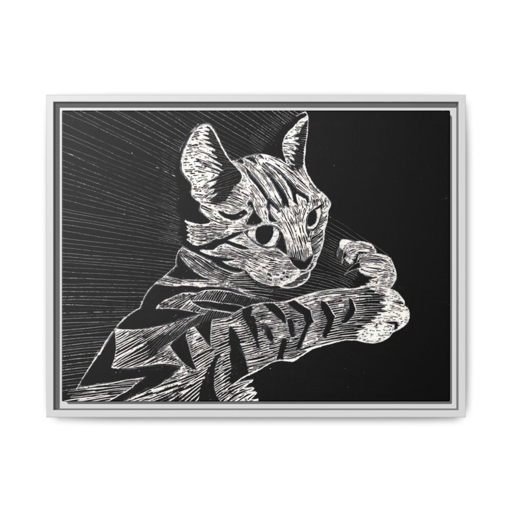 Framed Etched Cat Art Print | Matte Canvas Wall Decor