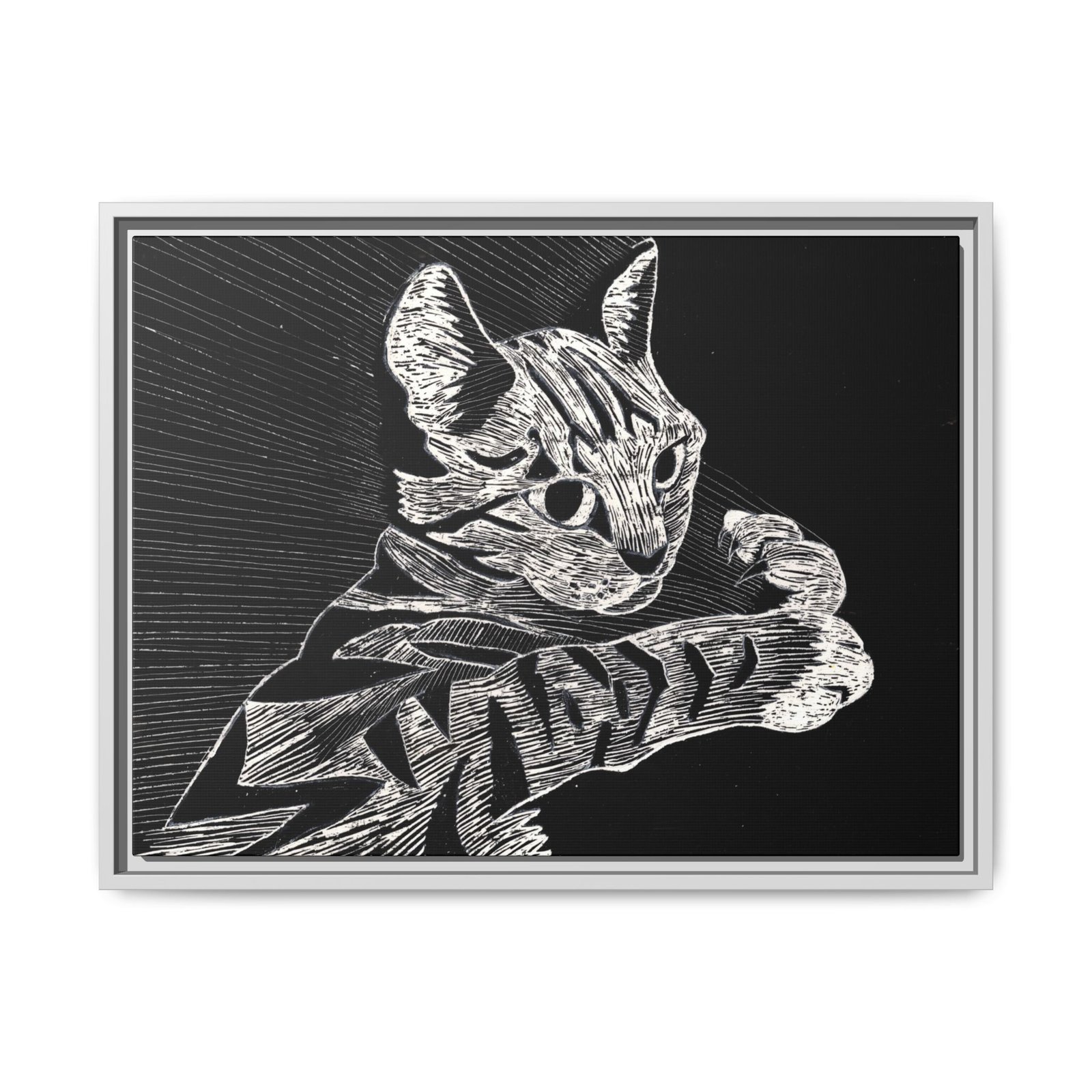 Framed Etched Cat Art Print | Matte Canvas Wall Decor - Image 16