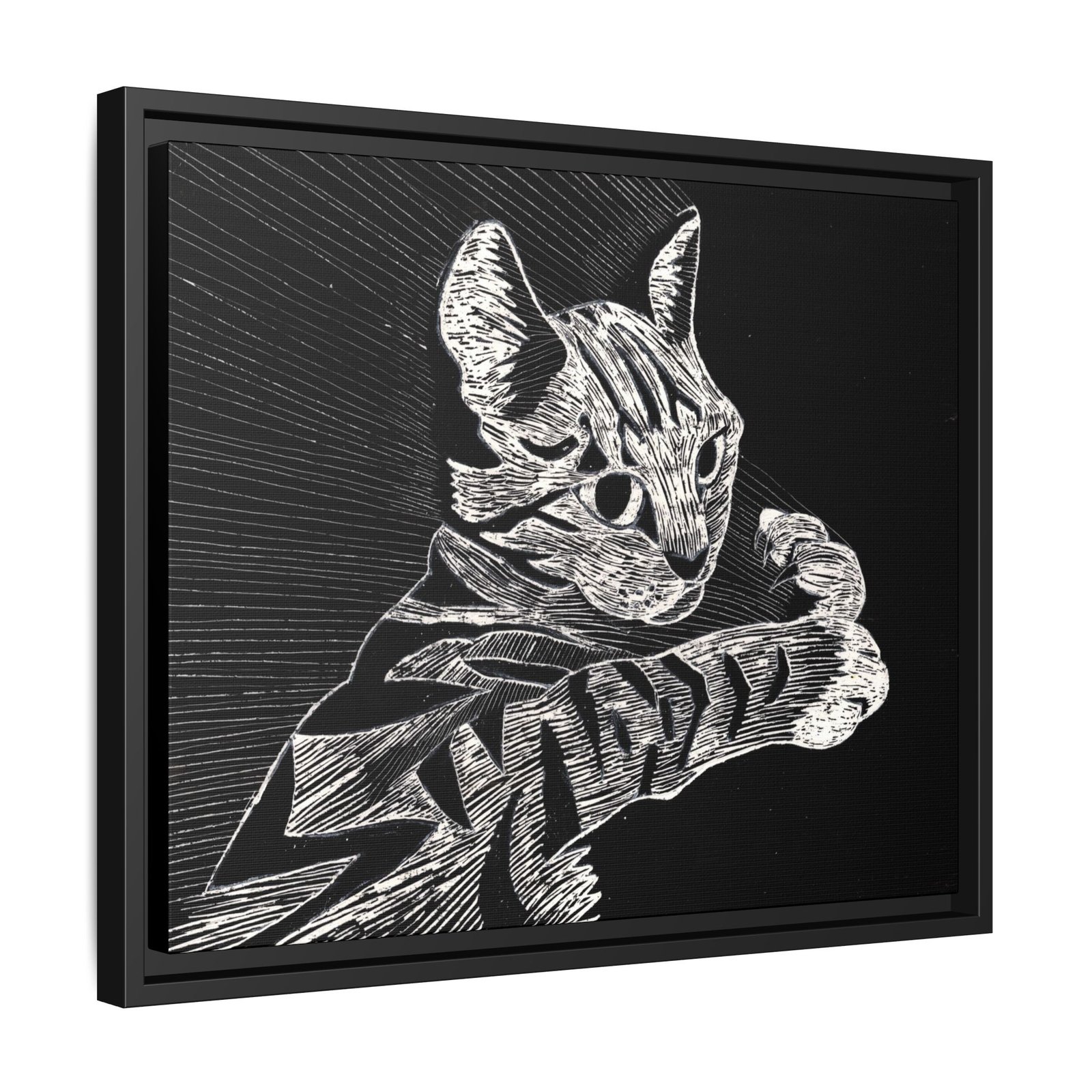 Framed Etched Cat Art Print | Matte Canvas Wall Decor - Image 8