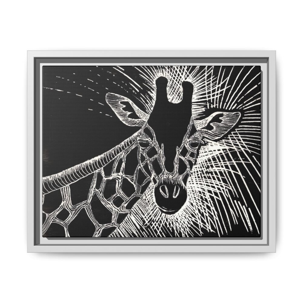 Giraffe Etching Matte Canvas Print | Black & White Framed Wall Art