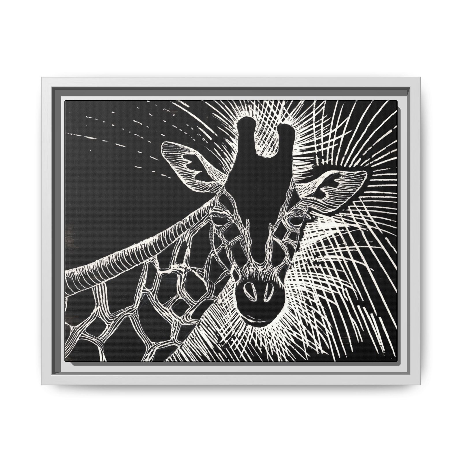 Giraffe Etching Matte Canvas Print | Black & White Framed Wall Art - Image 13