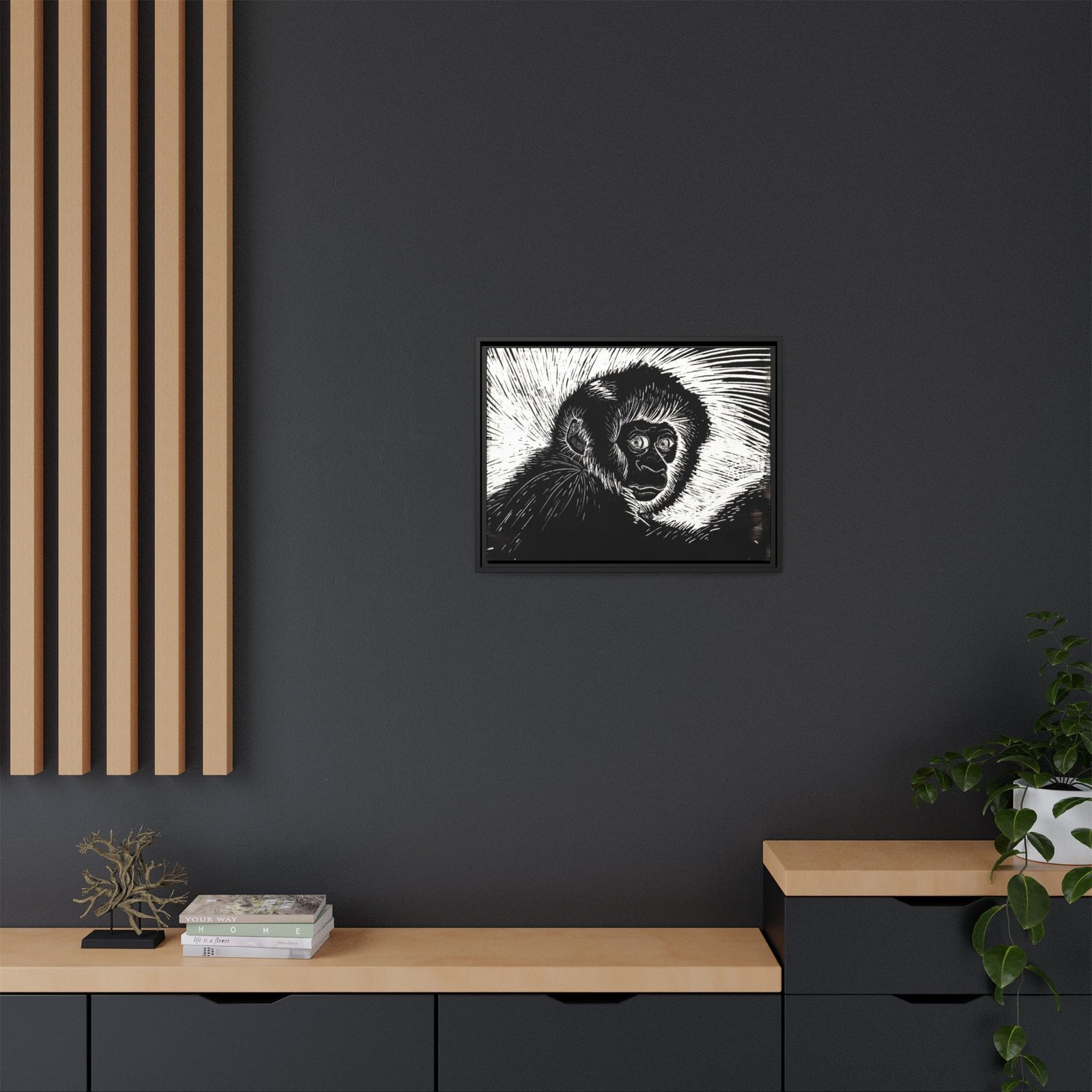 Framed Monkey Monochrome Etching Print | Black and White Matte Canvas Wall Art - Image 18