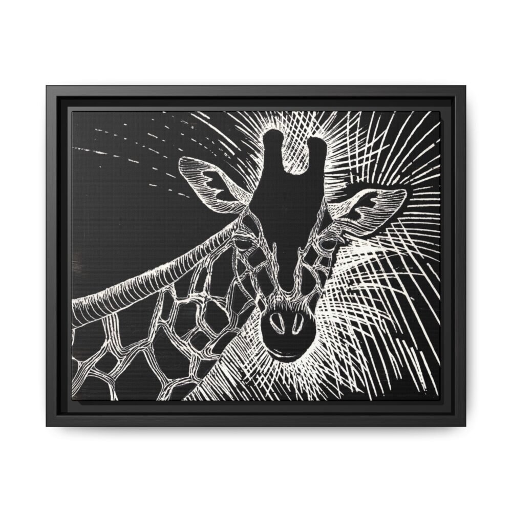 Giraffe Etching Matte Canvas Print | Black & White Framed Wall Art
