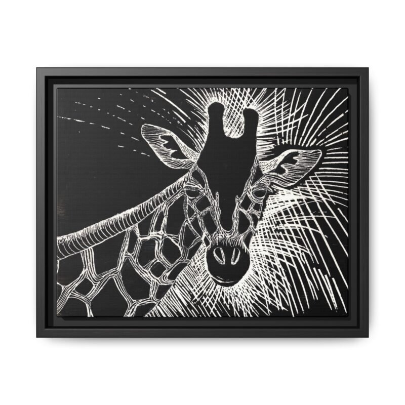 Giraffe Etching Matte Canvas Print | Black & White Framed Wall Art - Image 11