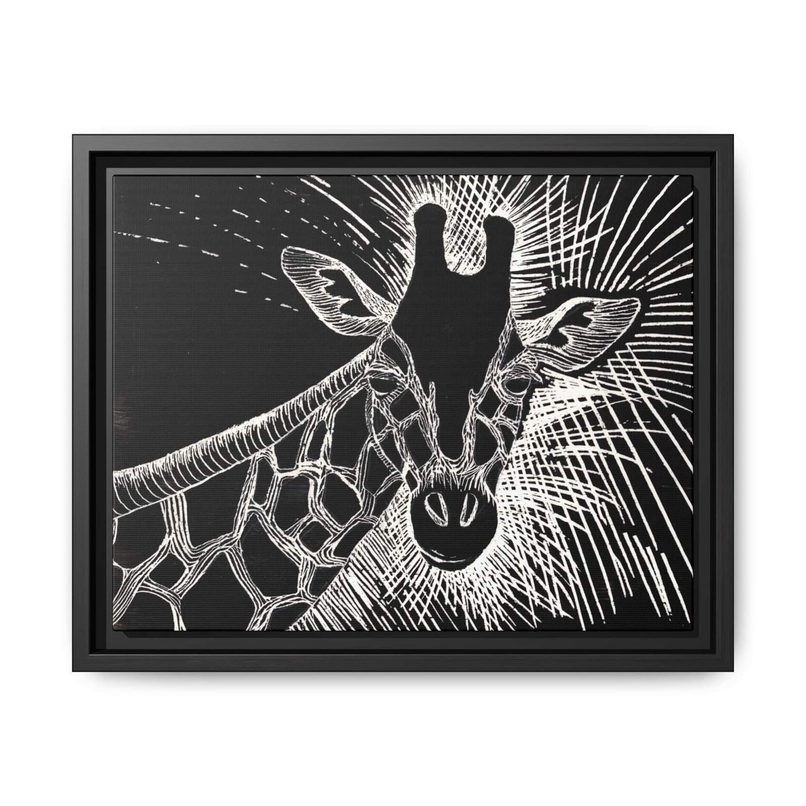 Giraffe Etching Matte Canvas Print | Black & White Framed Wall Art - Image 11