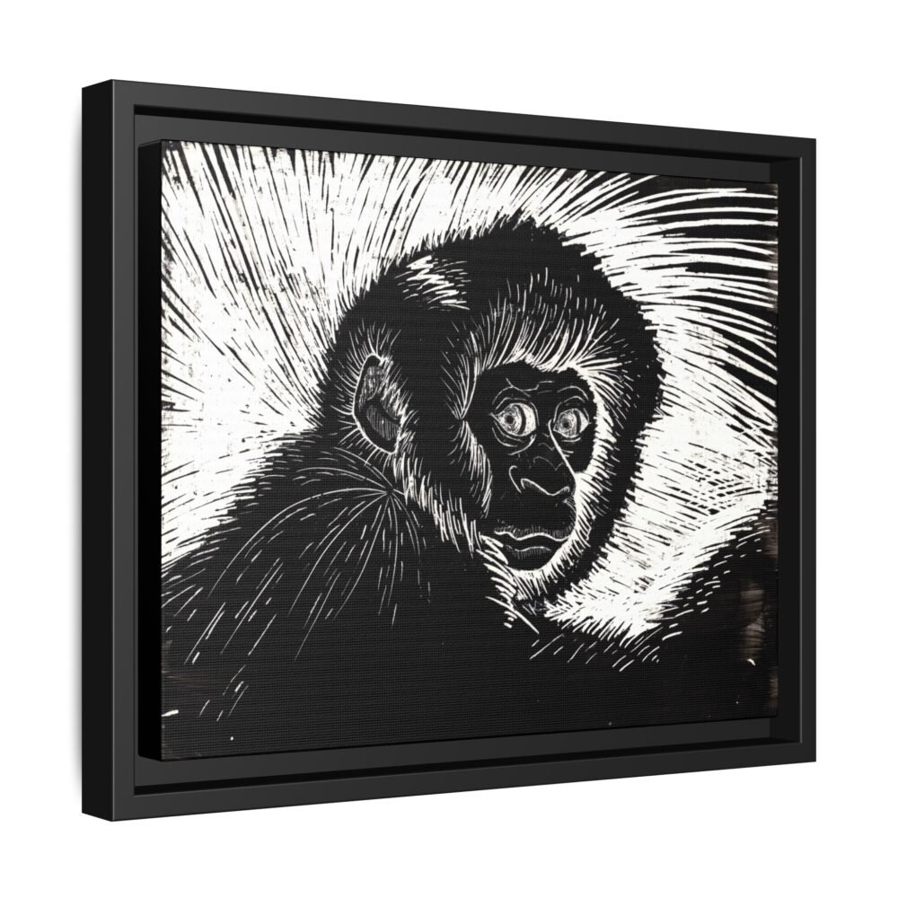 Framed Monkey Monochrome Etching Print | Black and White Matte Canvas Wall Art