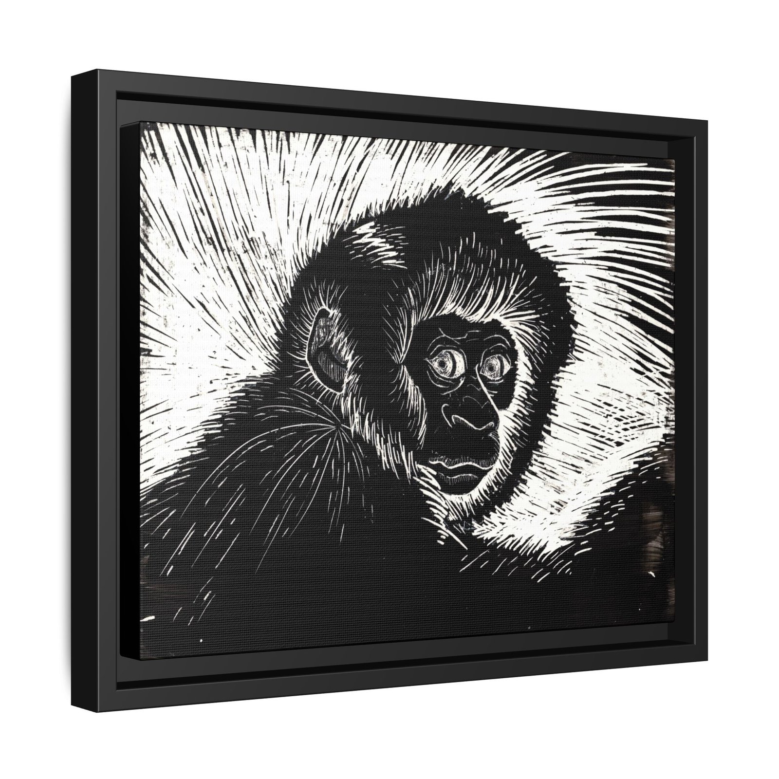 Framed Monkey Monochrome Etching Print | Black and White Matte Canvas Wall Art - Image 10