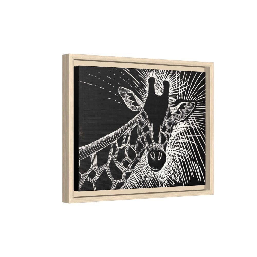Giraffe Etching Matte Canvas Print | Black & White Framed Wall Art