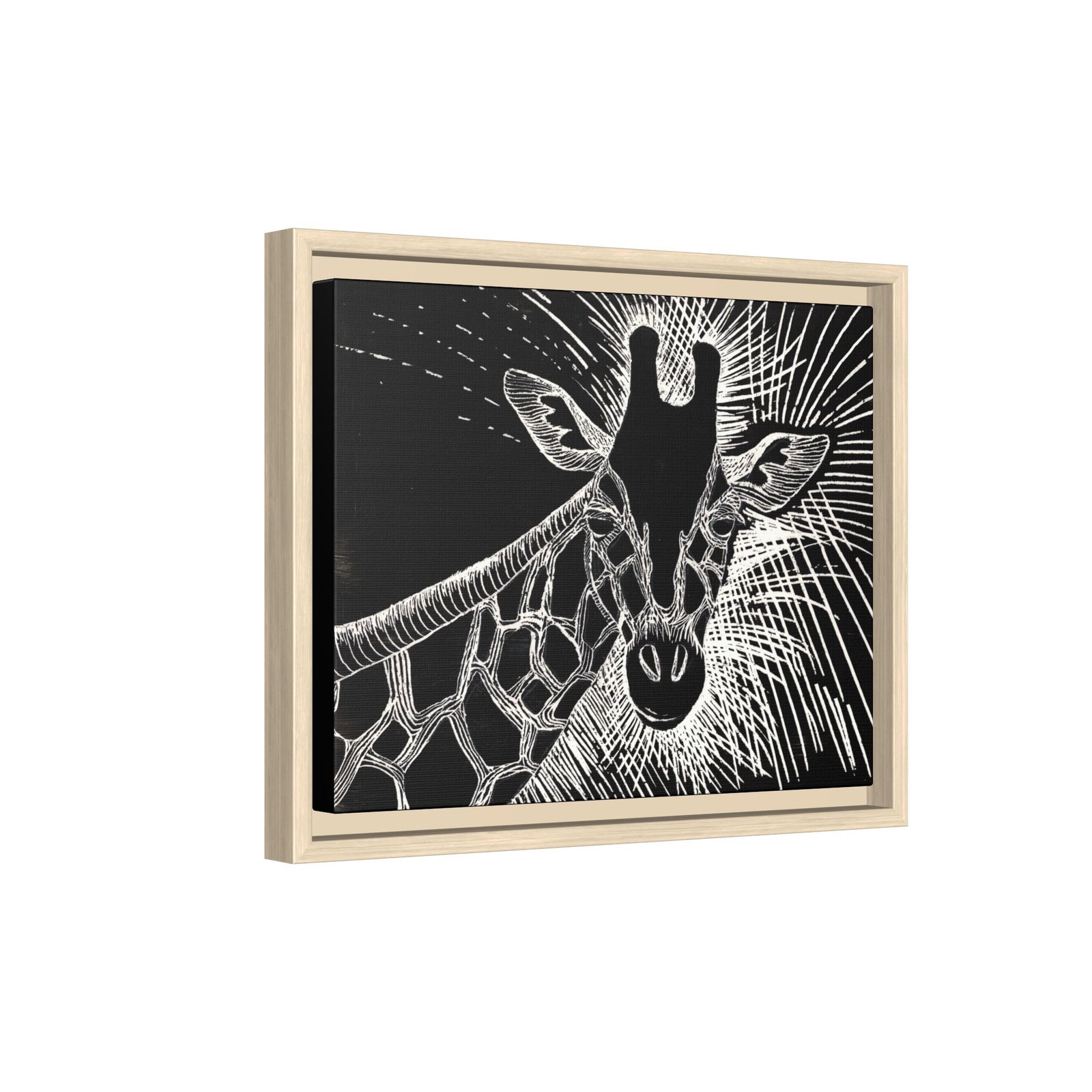 Giraffe Etching Matte Canvas Print | Black & White Framed Wall Art - Image 10