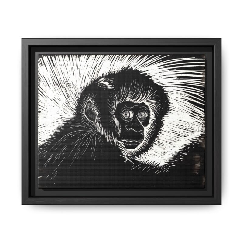 Framed Monkey Monochrome Etching Print | Black and White Matte Canvas Wall Art - Image 24