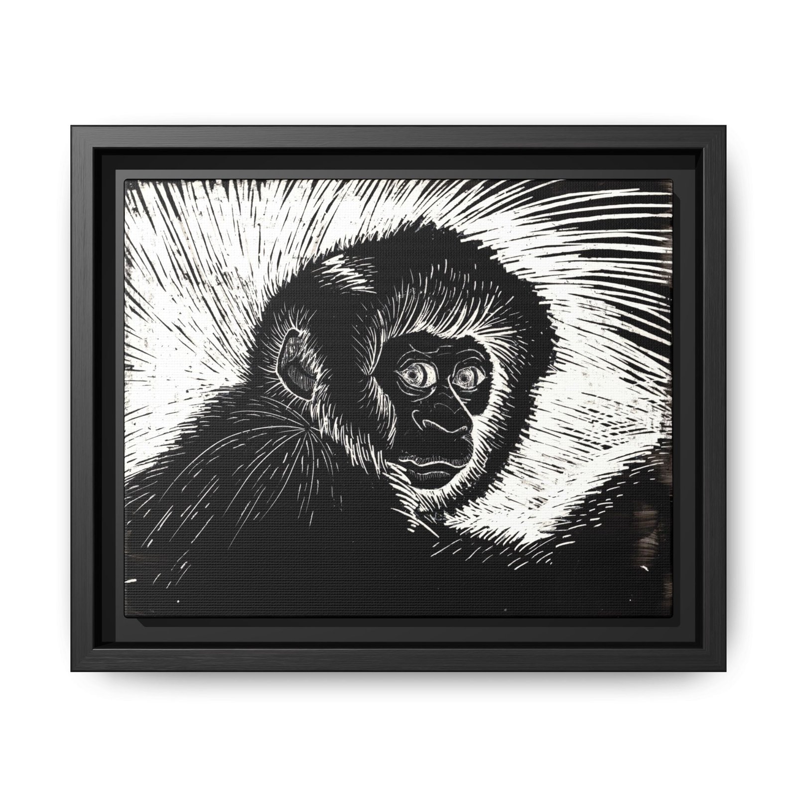 Framed Monkey Monochrome Etching Print | Black and White Matte Canvas Wall Art - Image 24