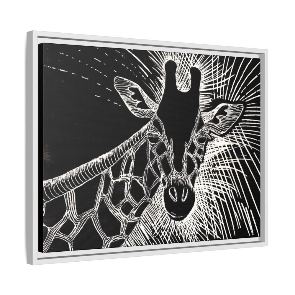 Giraffe Etching Matte Canvas Print | Black & White Framed Wall Art
