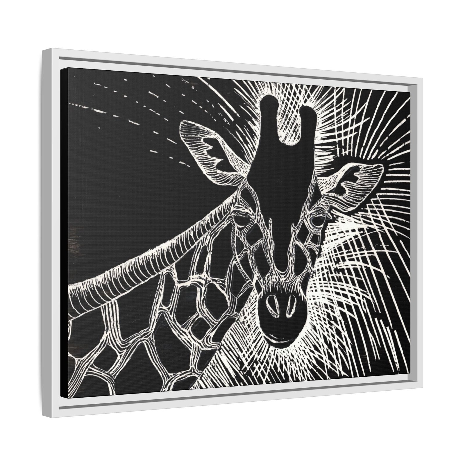 Giraffe Etching Matte Canvas Print | Black & White Framed Wall Art - Image 16