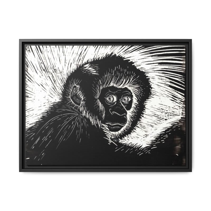 Framed Monkey Monochrome Etching Print | Black and White Matte Canvas Wall Art - Image 16