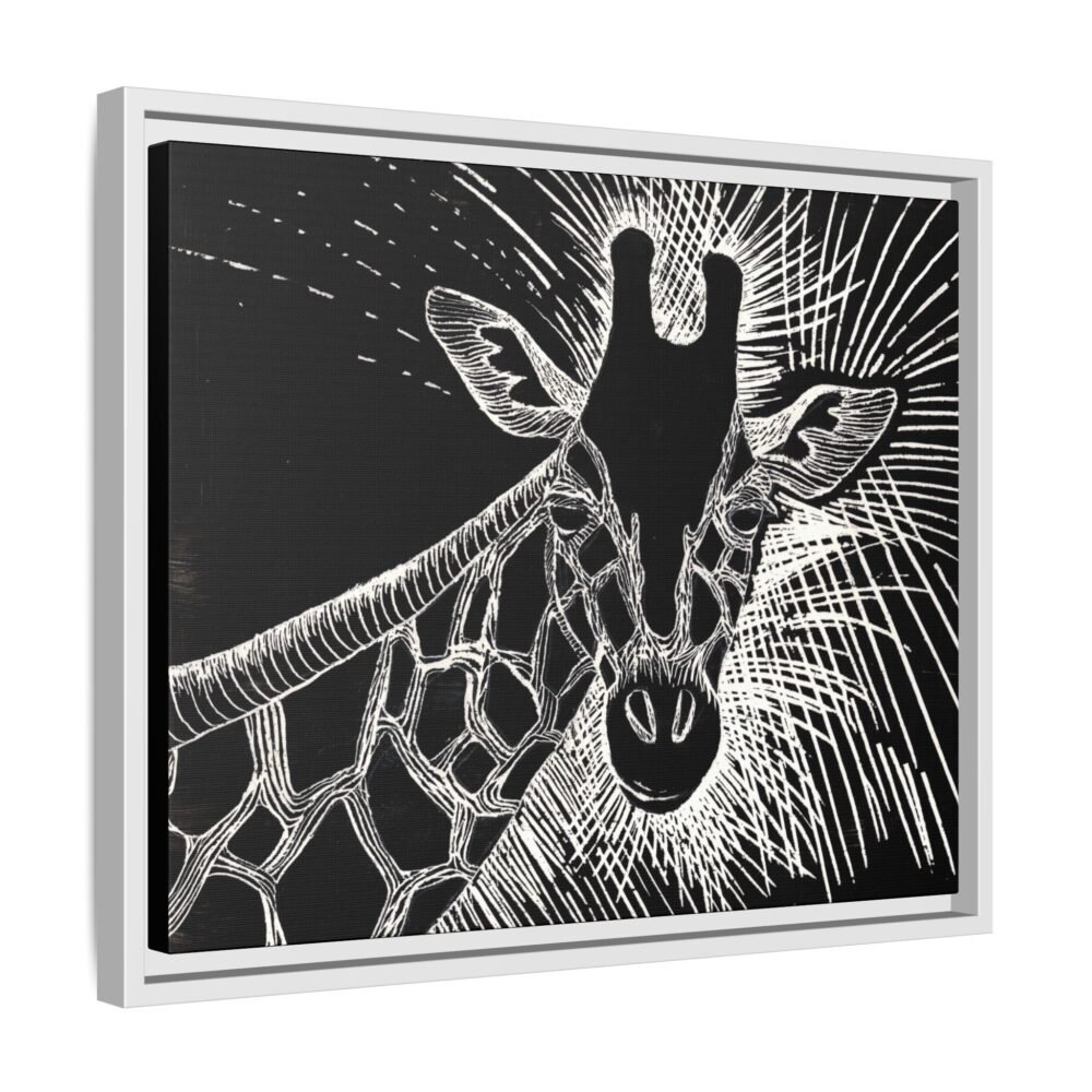 Giraffe Etching Matte Canvas Print | Black & White Framed Wall Art