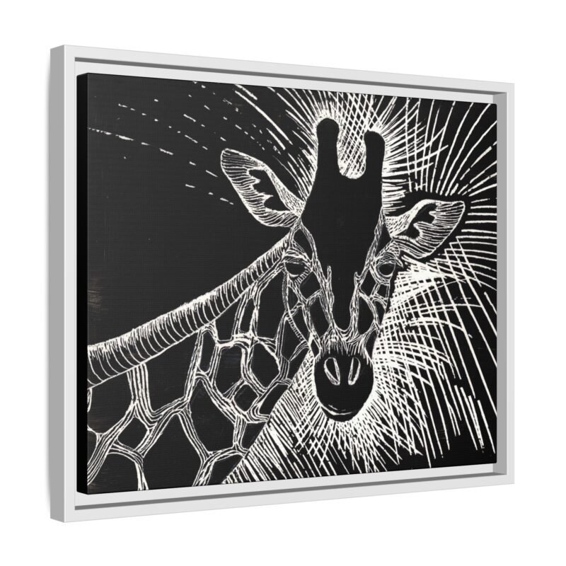 Giraffe Etching Matte Canvas Print | Black & White Framed Wall Art - Image 2
