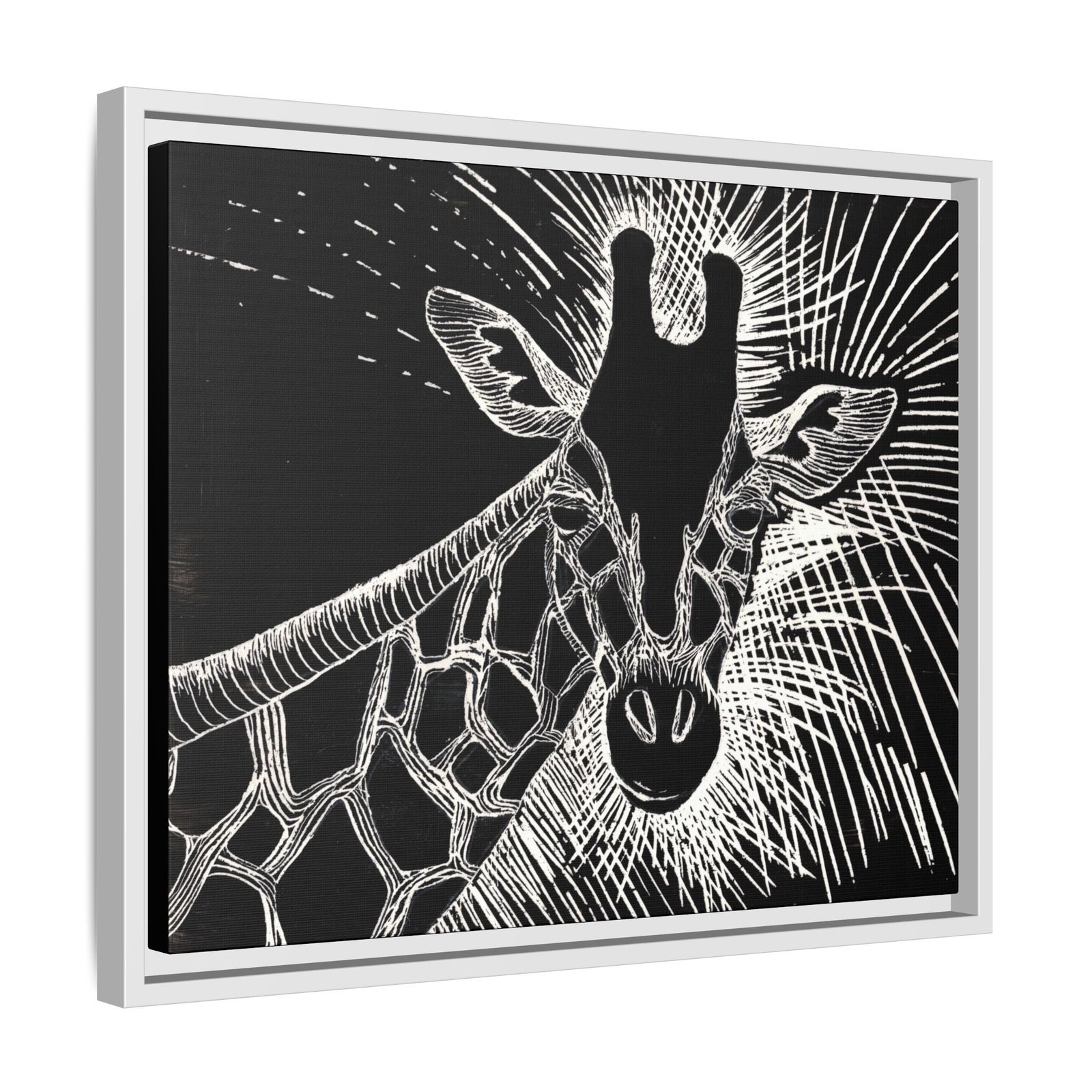 Giraffe Etching Matte Canvas Print | Black & White Framed Wall Art - Image 2