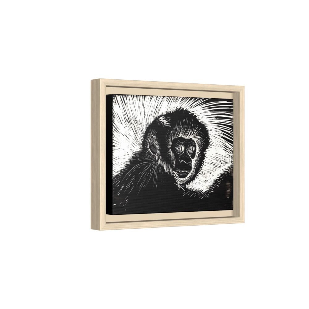 Framed Monkey Monochrome Etching Print | Black and White Matte Canvas Wall Art