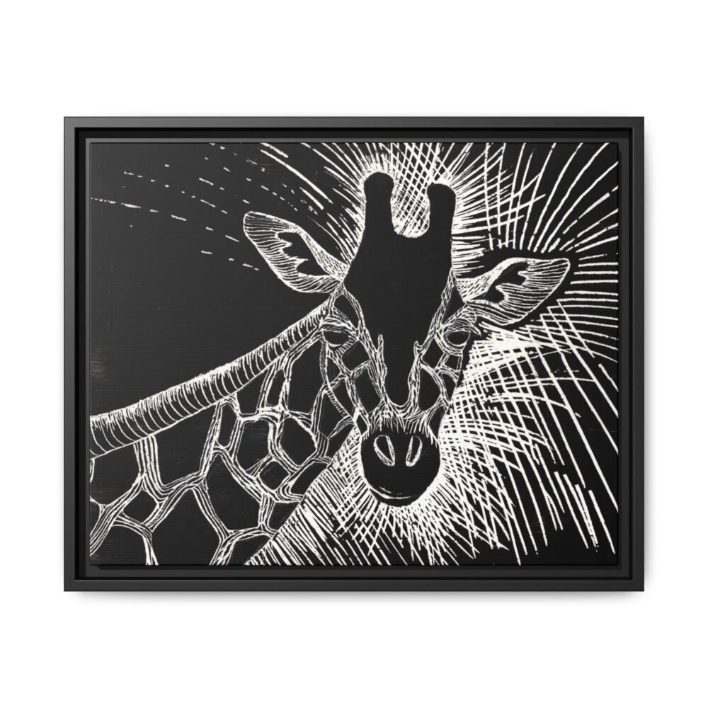 Giraffe Etching Matte Canvas Print | Black & White Framed Wall Art