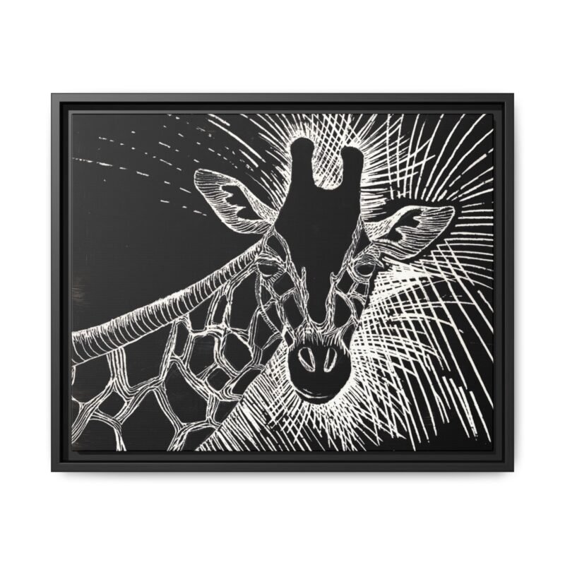 Giraffe Etching Matte Canvas Print | Black & White Framed Wall Art - Image 7