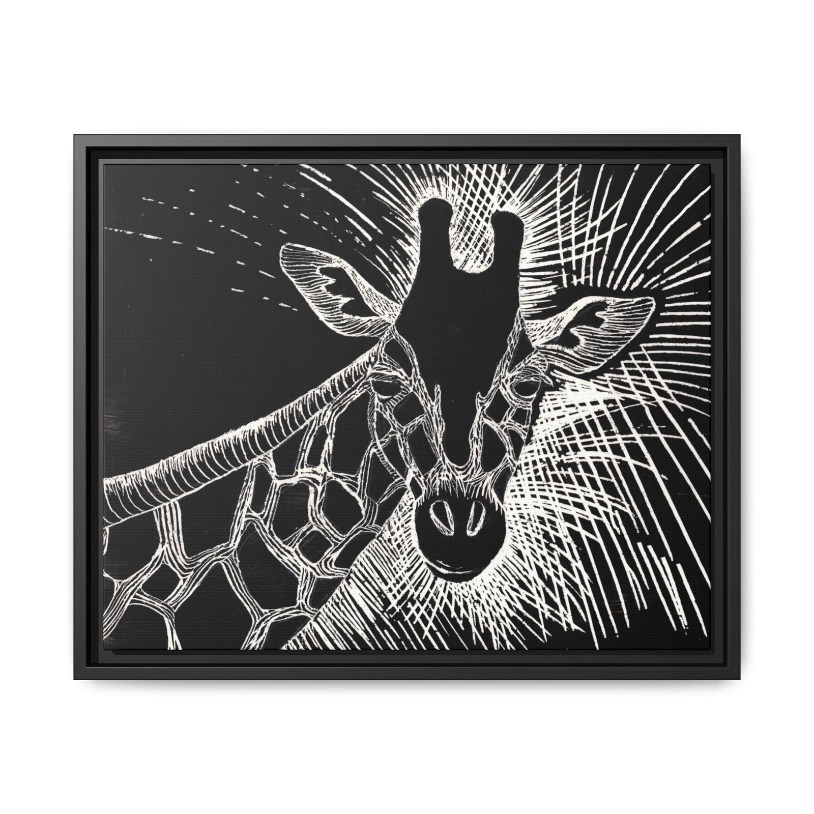 Giraffe Etching Matte Canvas Print | Black & White Framed Wall Art - Image 7