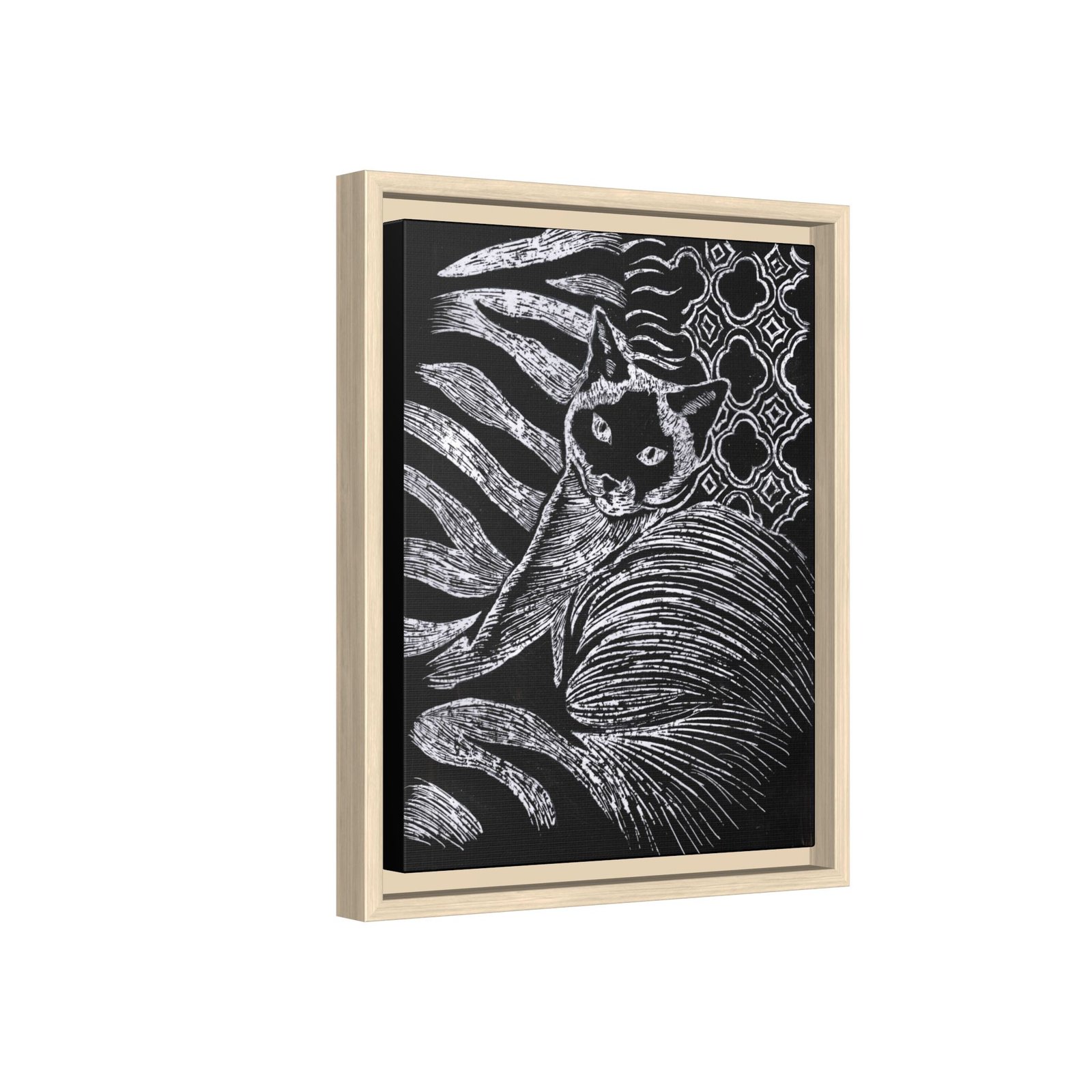 Monochrome Etched Siamese Cat Framed Canvas | Black and White Wall Art - Image 23