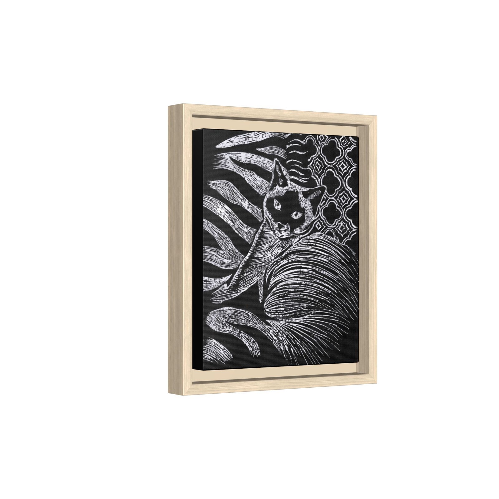 Monochrome Etched Siamese Cat Framed Canvas | Black and White Wall Art - Image 4