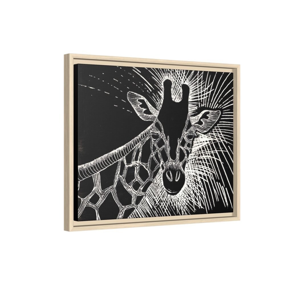 Giraffe Etching Matte Canvas Print | Black & White Framed Wall Art