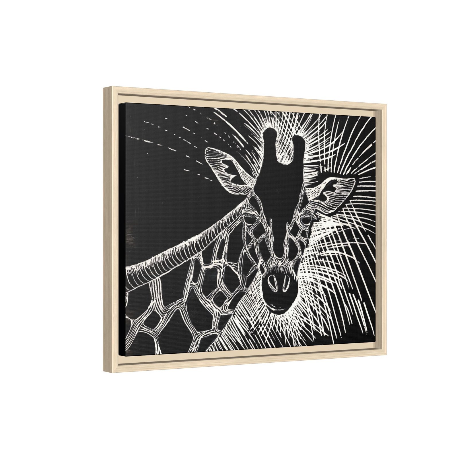 Giraffe Etching Matte Canvas Print | Black & White Framed Wall Art - Image 5