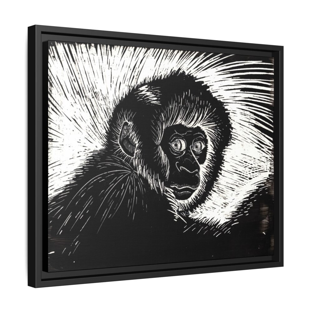 Framed Monkey Monochrome Etching Print | Black and White Matte Canvas Wall Art