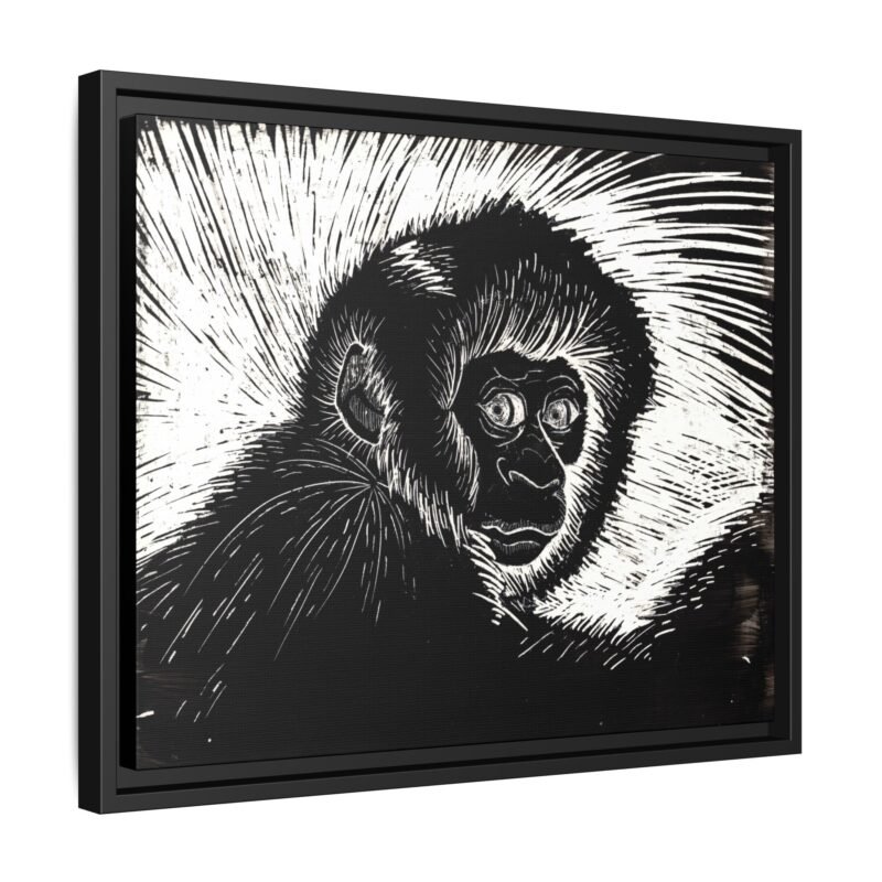 Framed Monkey Monochrome Etching Print | Black and White Matte Canvas Wall Art - Image 6