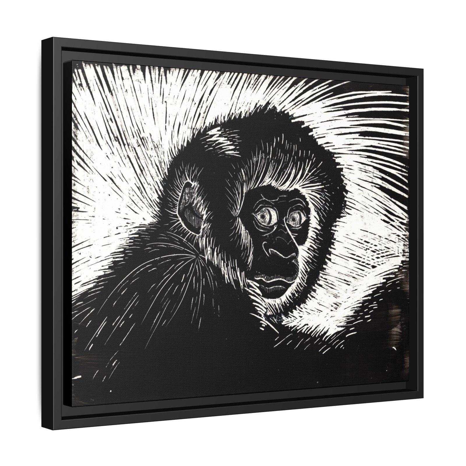 Framed Monkey Monochrome Etching Print | Black and White Matte Canvas Wall Art - Image 6