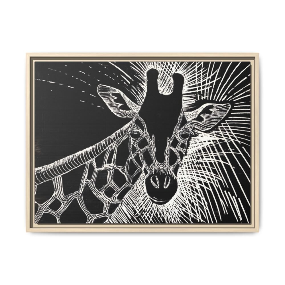 Giraffe Etching Matte Canvas Print | Black & White Framed Wall Art