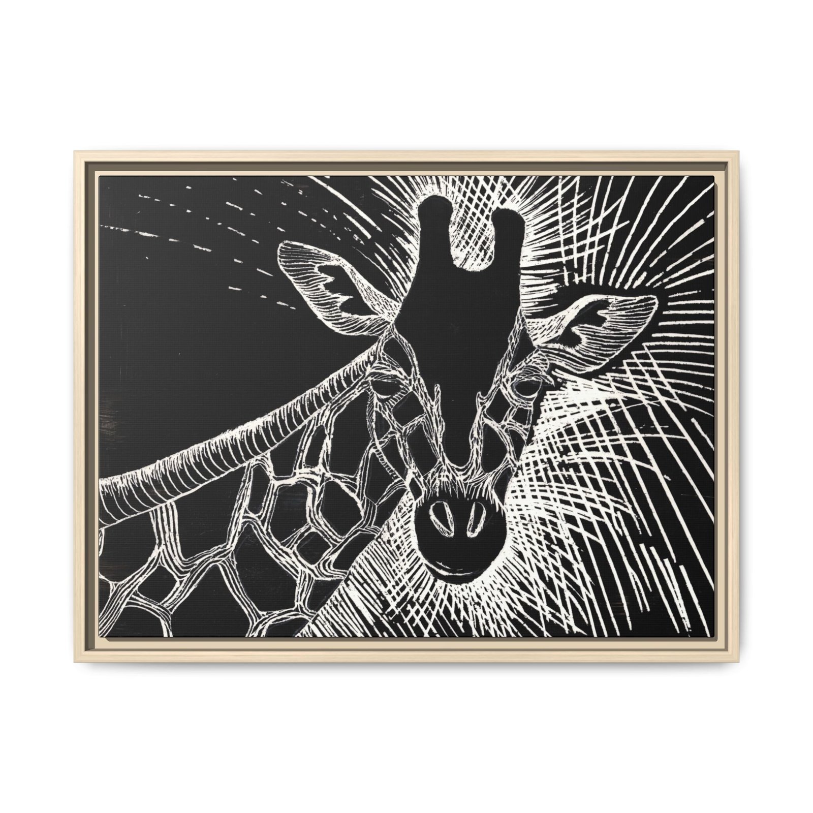 Giraffe Etching Matte Canvas Print | Black & White Framed Wall Art - Image 19