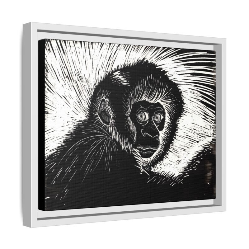 Framed Monkey Monochrome Etching Print | Black and White Matte Canvas Wall Art - Image 12