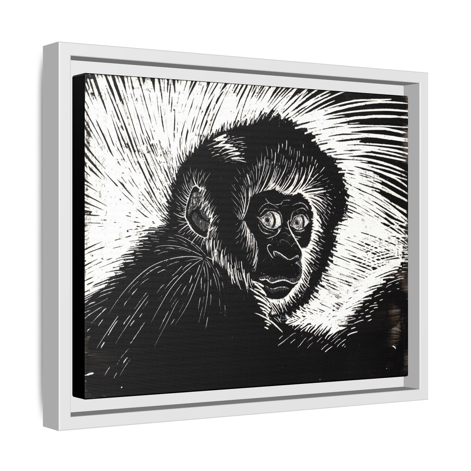 Framed Monkey Monochrome Etching Print | Black and White Matte Canvas Wall Art - Image 12