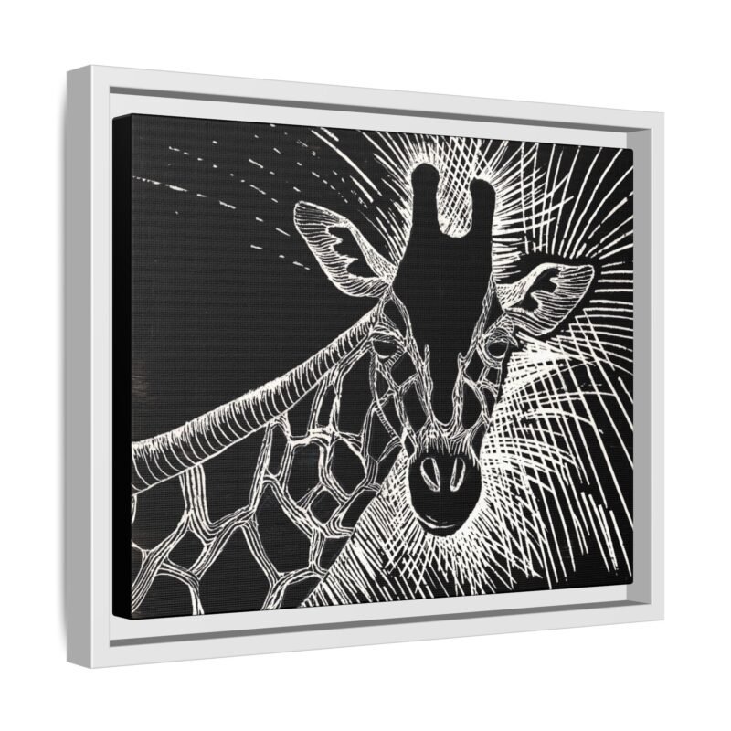 Giraffe Etching Matte Canvas Print | Black & White Framed Wall Art - Image 14