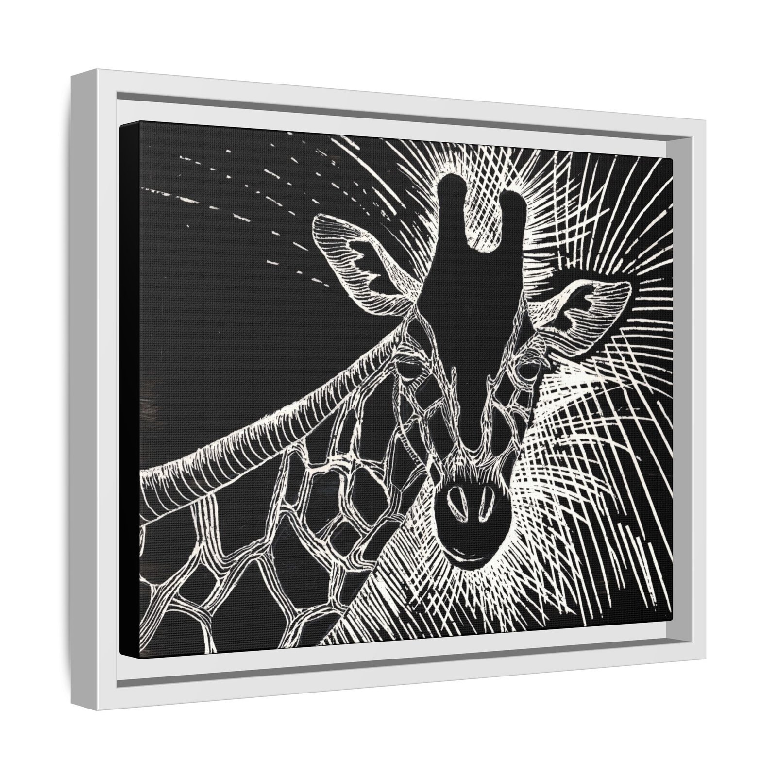Giraffe Etching Matte Canvas Print | Black & White Framed Wall Art - Image 14