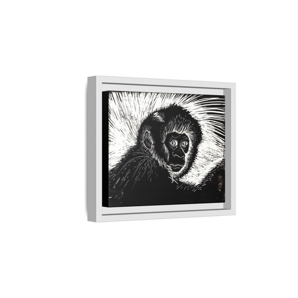 Framed Monkey Monochrome Etching Print | Black and White Matte Canvas Wall Art