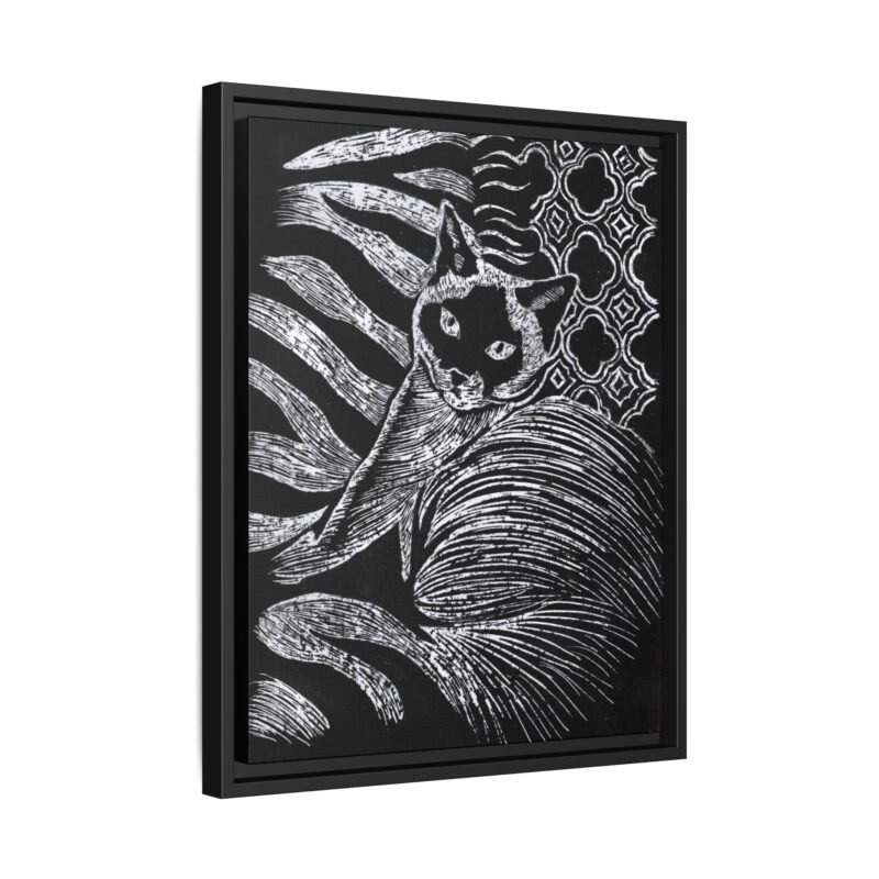 Monochrome Etched Siamese Cat Framed Canvas | Black and White Wall Art - Image 12