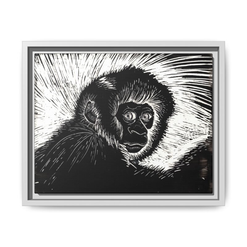 Framed Monkey Monochrome Etching Print | Black and White Matte Canvas Wall Art - Image 11