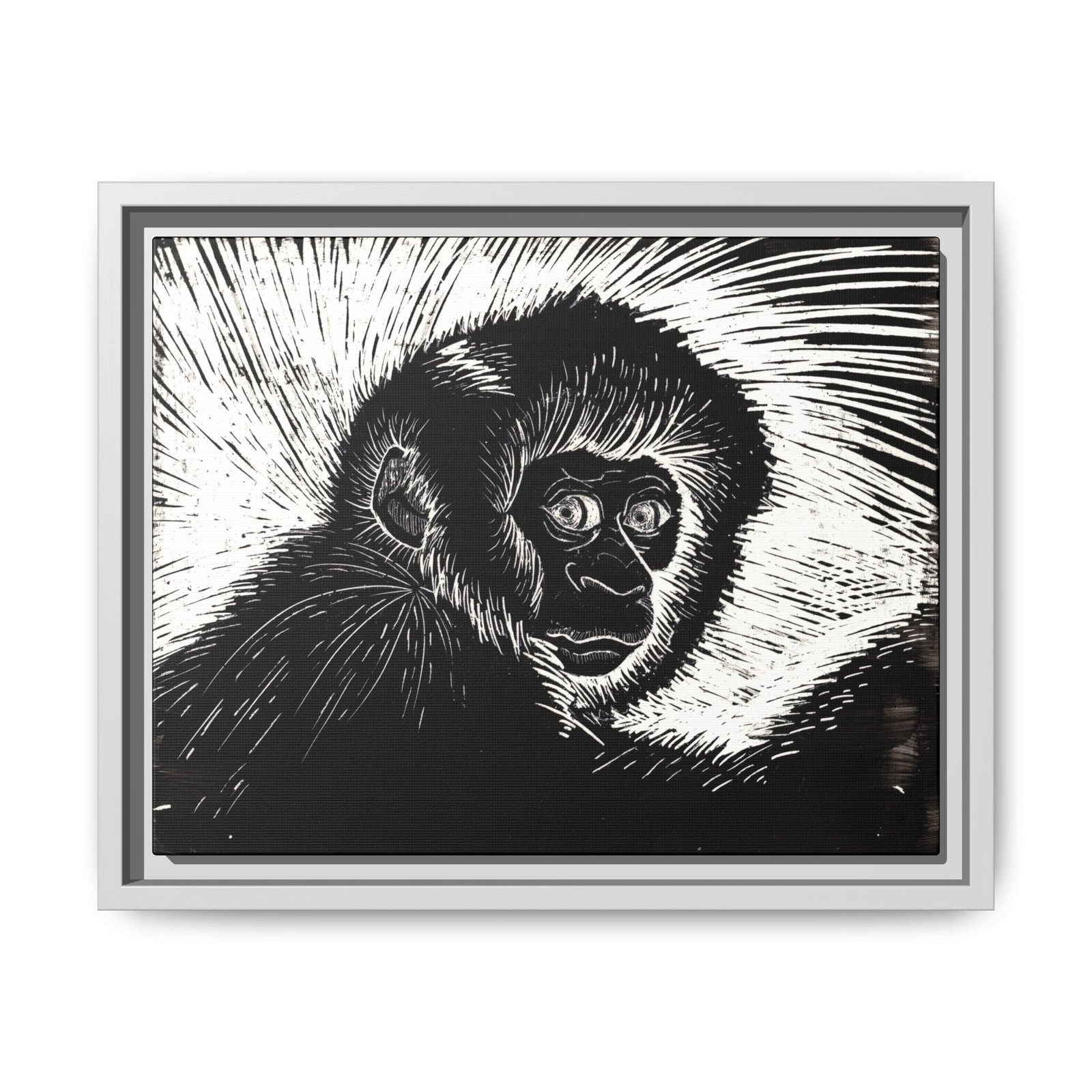 Framed Monkey Monochrome Etching Print | Black and White Matte Canvas Wall Art - Image 11