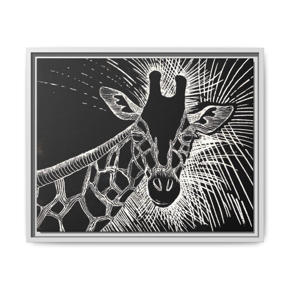 Giraffe Etching Matte Canvas Print | Black & White Framed Wall Art