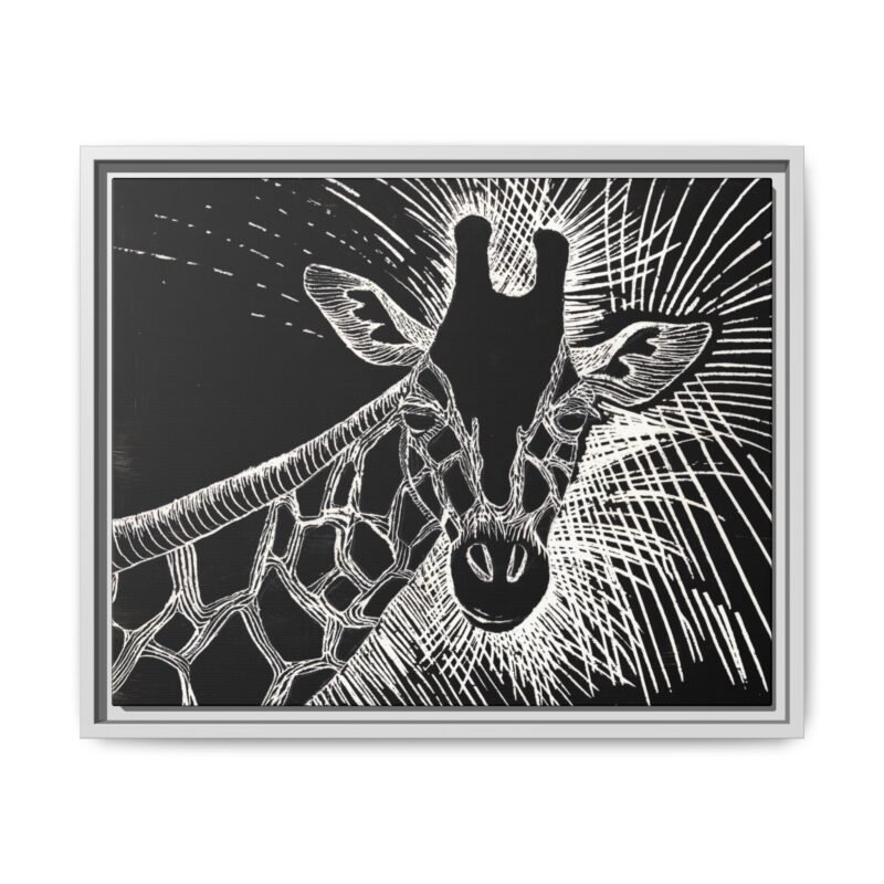Giraffe Etching Matte Canvas Print | Black & White Framed Wall Art