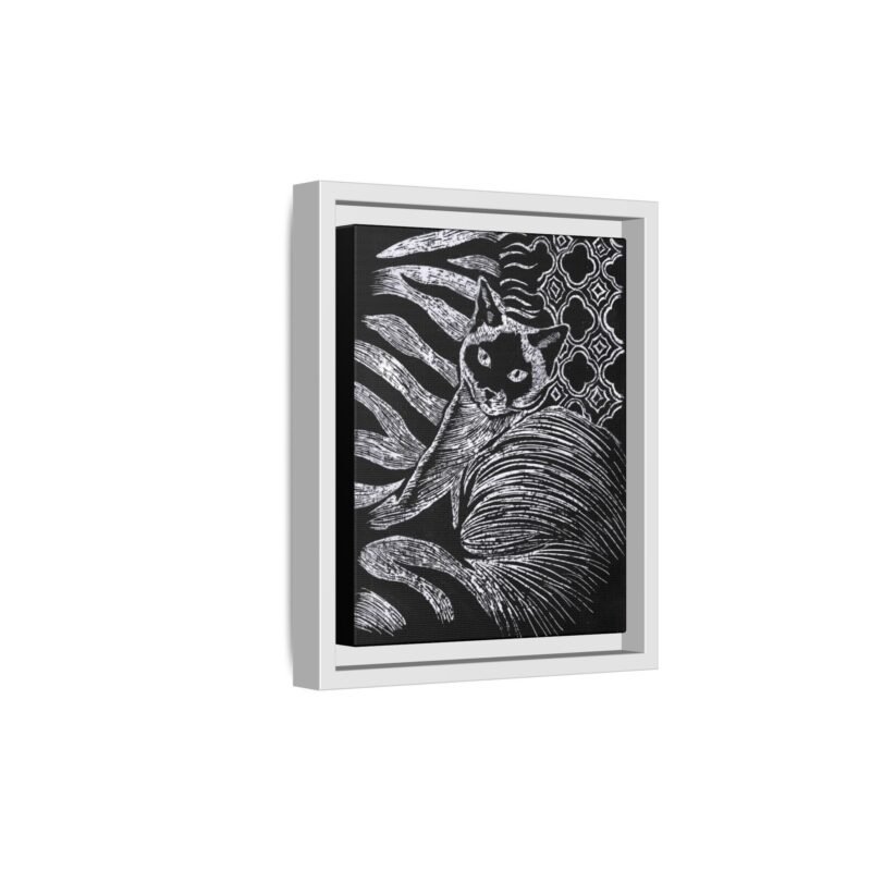 Monochrome Etched Siamese Cat Framed Canvas | Black and White Wall Art - Image 6