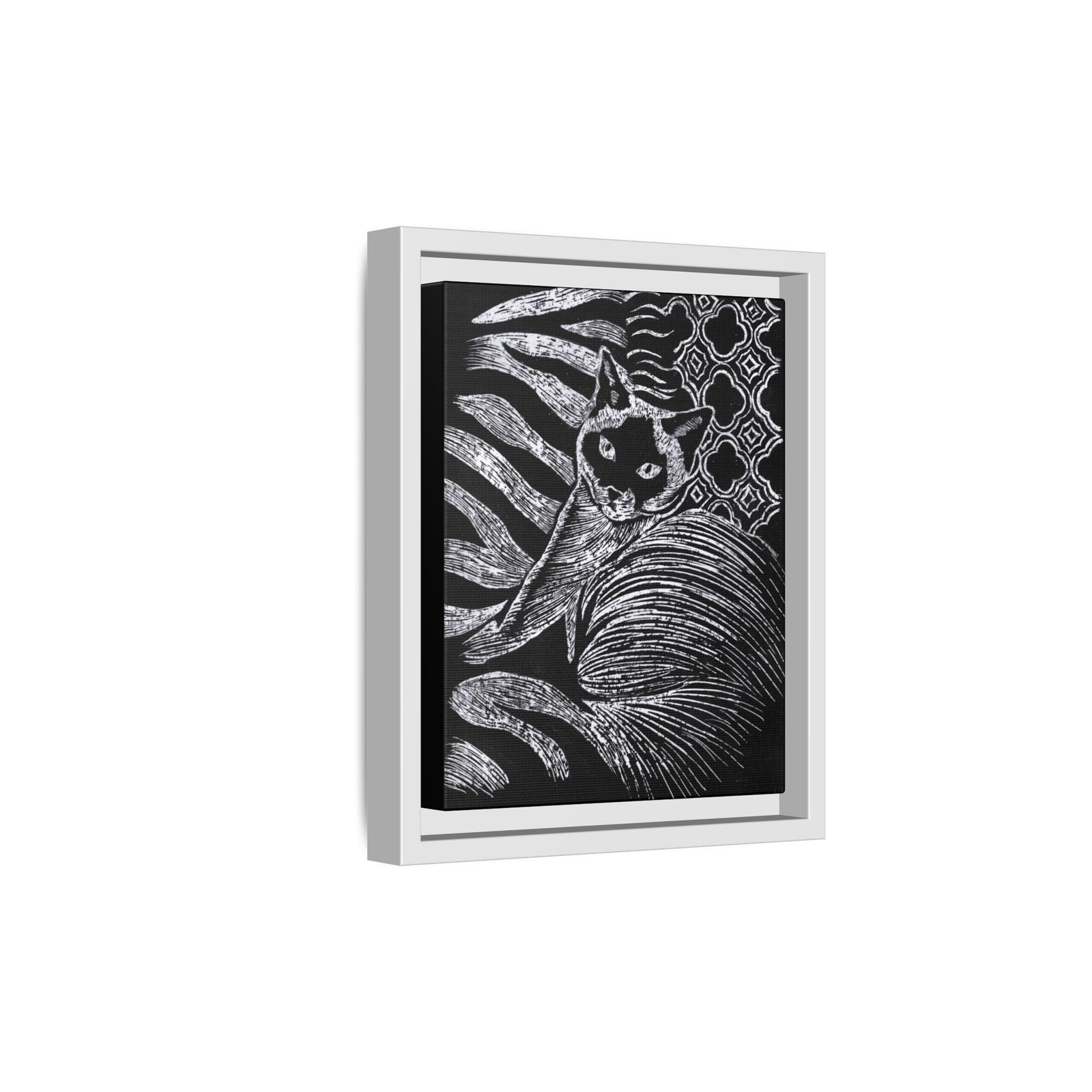 Monochrome Etched Siamese Cat Framed Canvas | Black and White Wall Art - Image 6