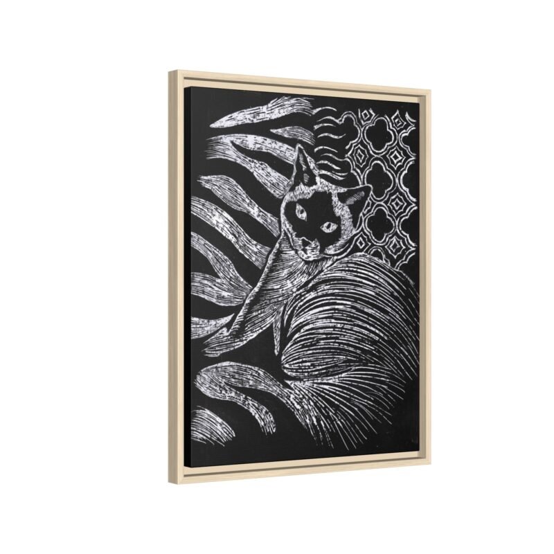 Monochrome Etched Siamese Cat Framed Canvas | Black and White Wall Art - Image 14