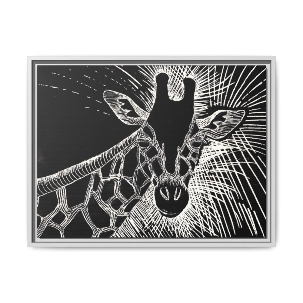 Giraffe Etching Matte Canvas Print | Black & White Framed Wall Art