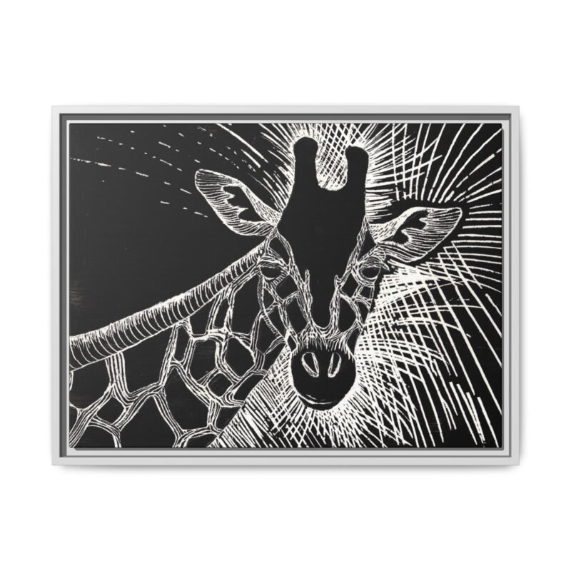 Giraffe Etching Matte Canvas Print | Black & White Framed Wall Art - Image 15